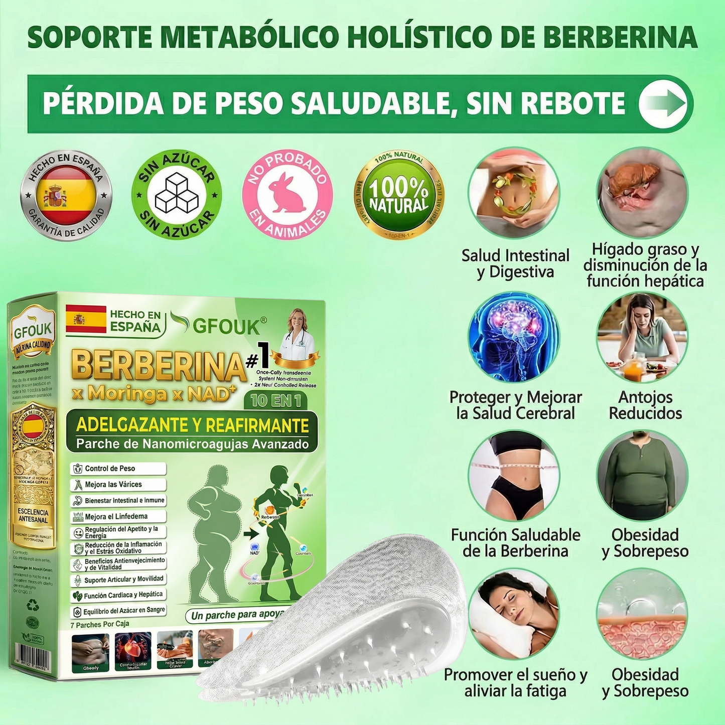 🏆👨‍⚕️GFOUK® 𝐁𝐞𝐫𝐛𝐞𝐫𝐢𝐧𝐞 · Castaño de caballo × 🌿NAD+ 10 en 1 Parche Avanzado de Nano Microneedle — 🌿 Una vez al día, resultados visibles en 7 días (obesidad, piel flácida, diabetes, apnea del sueño, problemas articulares y más)🎁