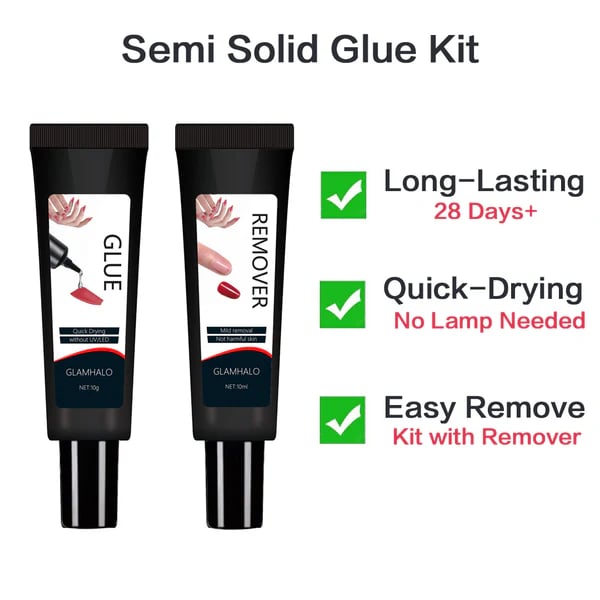 🔥 Last 3 Day Limited Time Promotion🔥Newly Upgraded 10g Quick-Drying Semi-Solid Nail Glue with 10ml Remover – Long-Lasting Adhesive Gel